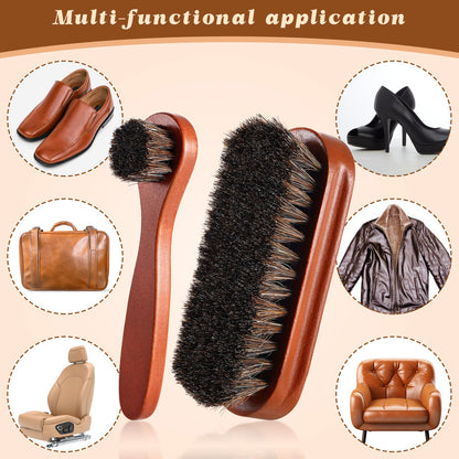 2 Pcs Horsehair Shine Shoes Brush Kit Polish Dauber Applicators Cleaning Leather Shoes Boots Care Brushes Suede Cleaner Brush (2 Count)