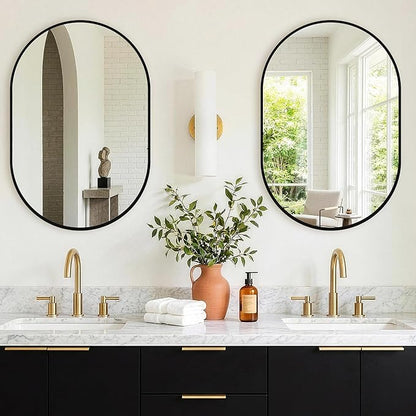 TRAHOME Oval Bathroom Mirror, 2 Pack 20"x30" Black Vanity Mirror for Over Sink, Bedroom, Living Room, Entryway, Modern Mounted Metal Frame Wall Mirror