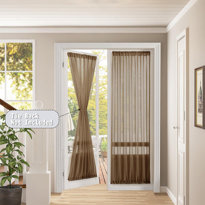 Sheer Door Curtain Closet Linen Textured Curtain Sheers Doorway Light Filtering Voile French Door Rod Pocket Curtains Patio Glass Doors