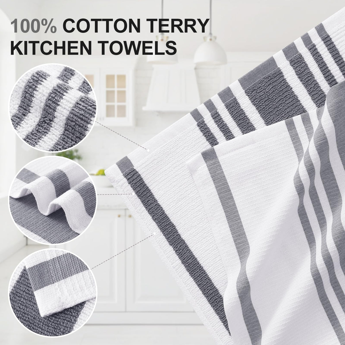 Premium Cotton Stripe Kitchen Towels 6 Pack (6 Count)