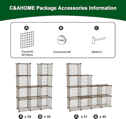 C&AHOME Wire Cube Storage, 12 - Cube Organizer Metal C Grids, Modular Shelves Units, Closet Organizer, Ideal for Home, Office, Living Room, 36.6”L x 12.4”W 48.4”H, Brown UWCS3012R