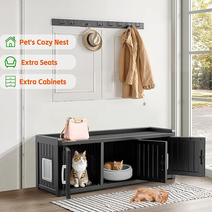 DRATO Indoor Outdoor Shoe Storage Cabinet, Shoe Bench Entryway with Adjustable Shelves, Multifunctional Resin Storage Bench for Entryway Foyer Hallway (Black, 3 Doors with Windows)
