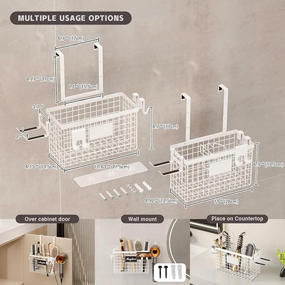 Magheo 2 Pack Hair Tool Organizer,Adhesive Hair Dryer Holder Cabinet Door/Wall Mounted Adjustable Height Blow Dryer Holder Under Sink Bathroom Hair Appliance Organizer and Storage Countertop(White)