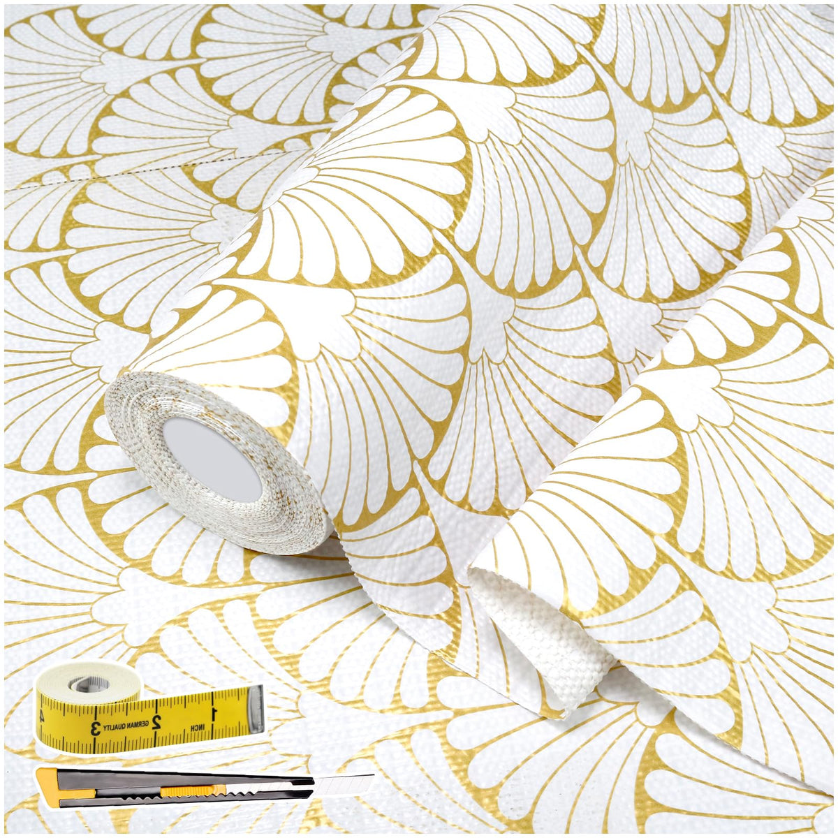 Shelf Liners Non Adhesive Gold Background White Fan (4107.64 sq in)