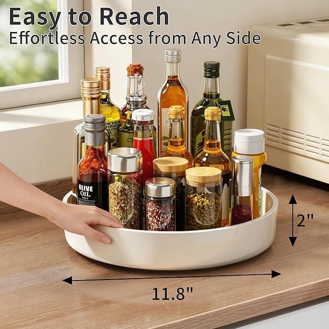 Lazy Susan Organizer Turntable, 12" Rotating Spice Rack Organization with Non-Slip Base & Raised Lip, Pantry Organizers and Storage for Cabinet, Kitchen, Bathroom, Countertop, Refrigerator