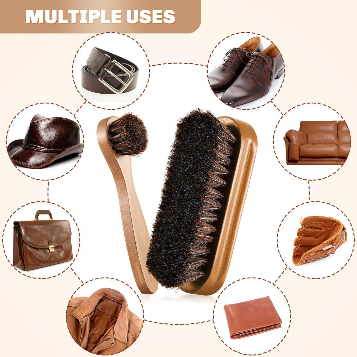 2 Pcs Horsehair Shine Shoes Brush Kit Polish Dauber Applicators Cleaning Leather Shoes Boots Care Brushes Suede Cleaner Brush (3.5 Count)
