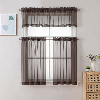 Sheer Chocolate Brown Tier Curtains 24 Inch Length (2 Count)