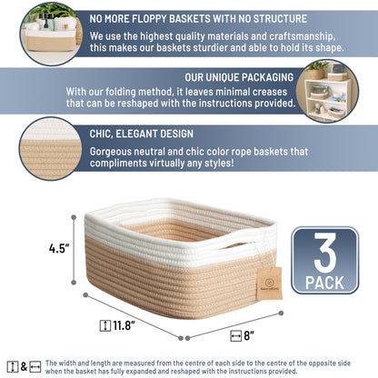 11.8"x8"x4.5” Storage Baskets for Shelves 3 Pack (3 Count)