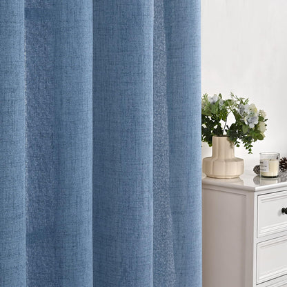 Light Blue Linen Semi Sheer Curtains 84 Inch Long for Living Room (2 Count)