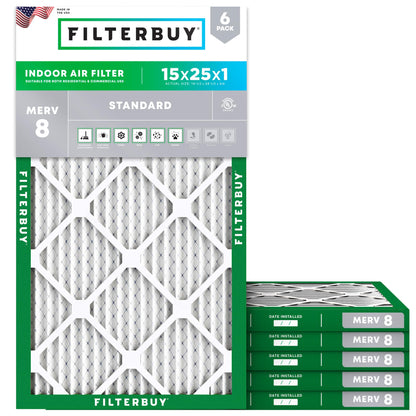 15x25x1 Air Filter MERV 8 Dust & Allergy Defense (6 Count)