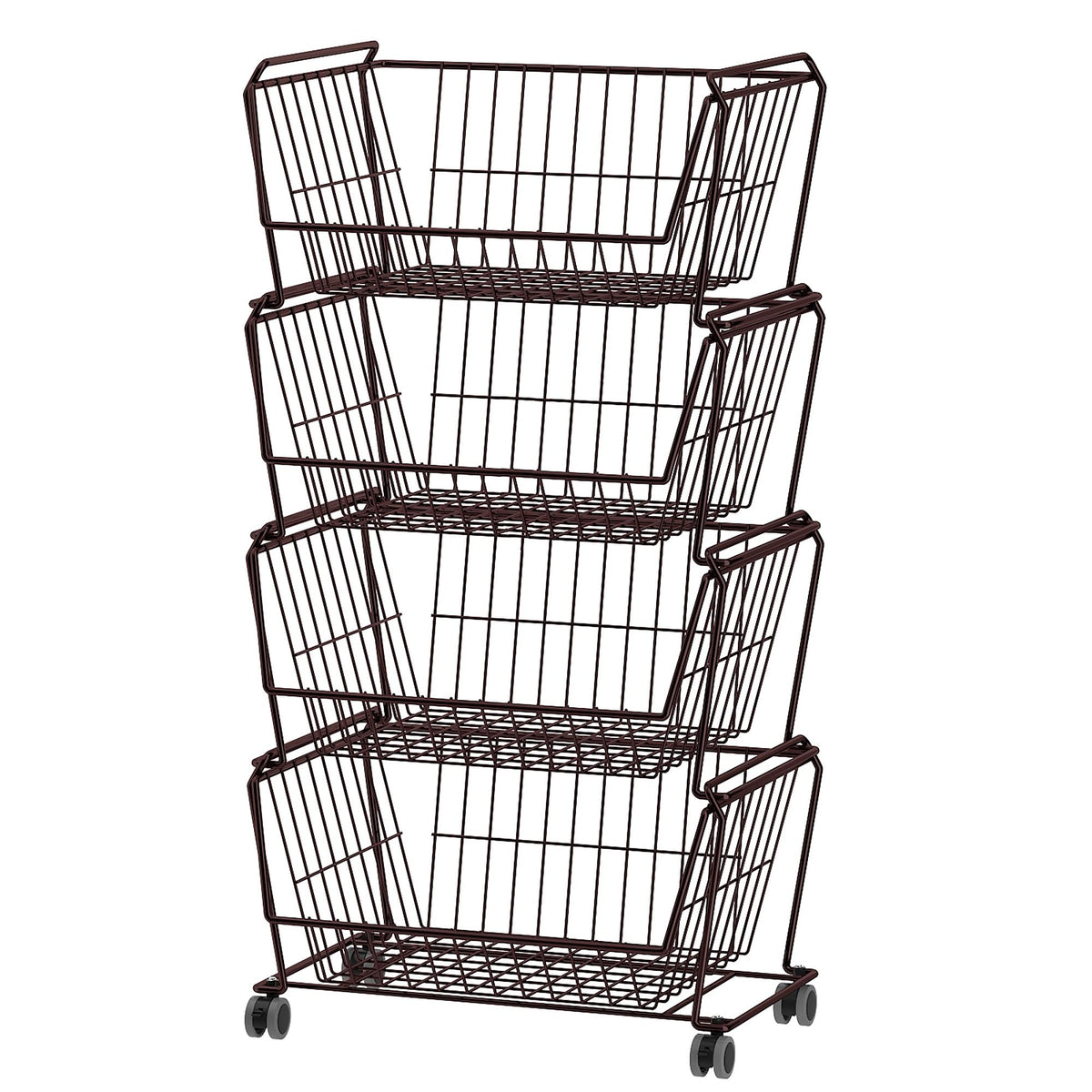 4 Tier Large Stackable Wire Storage Baskets with Wheels