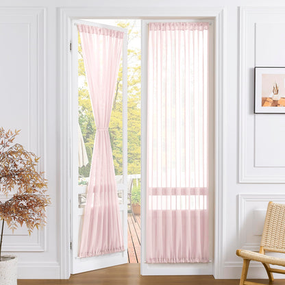 Sheer Door Curtain Closet Linen Textured Curtains Sheer Doorway Light Filtering Voile Patio Glass Doors Rod Pocket Curtain French Door