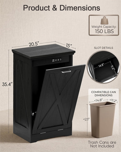 Single 13 Gallon Tilt Out Trash Can Cabinet with Deodorising Function