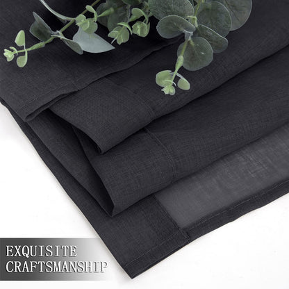 Short Sheer Curtains Linen Textured Living Room Curtain Sheers Light Filtering Rod Pocket Voile Curtains for Bedroom