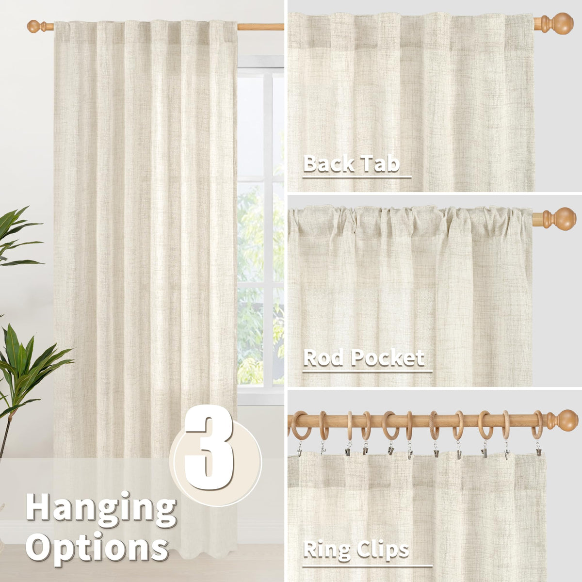 Small Linen Kitchen Curtains 36 Inch Length Window Over Sink (2 Count)