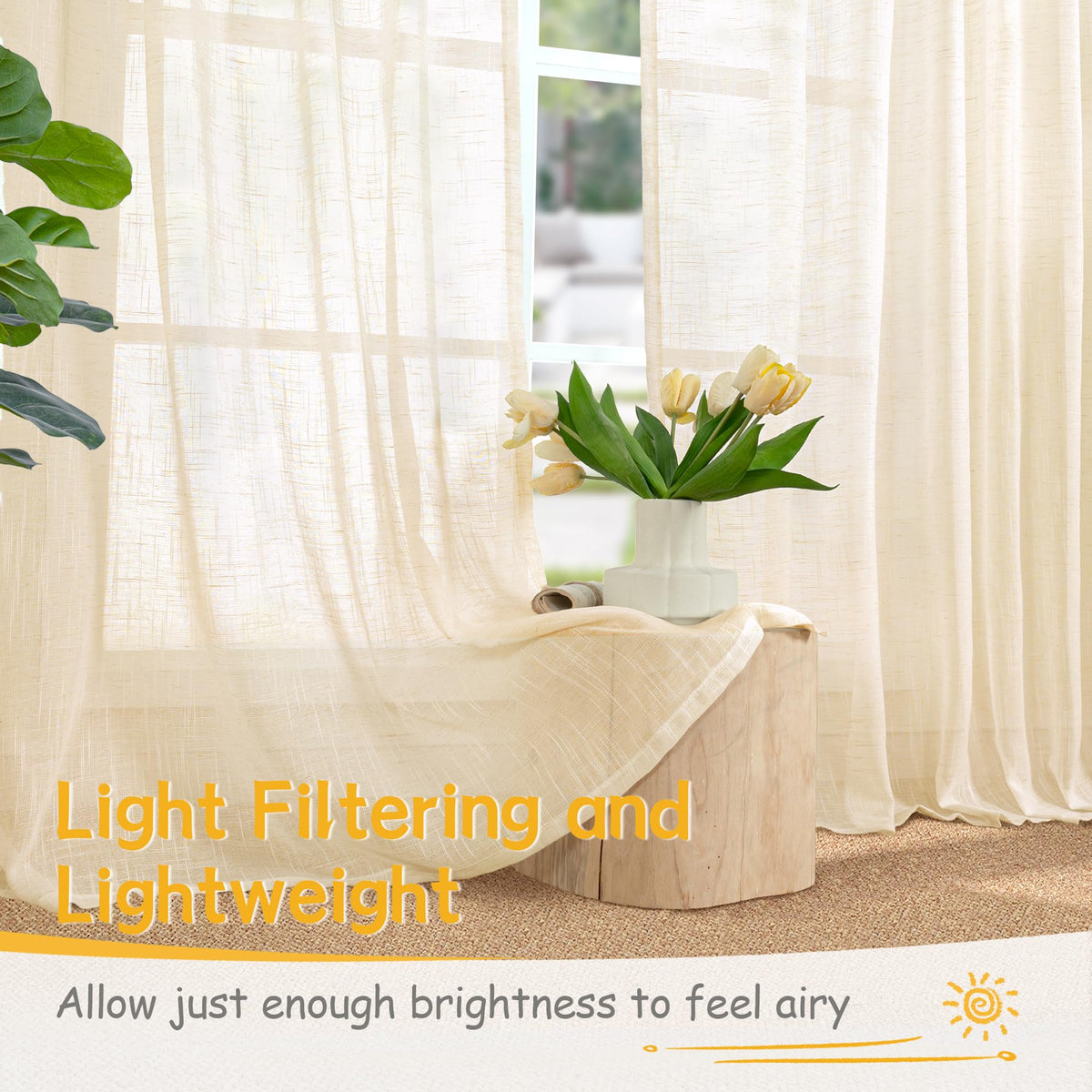 Linen Semi Sheer Curtains 40 Inch Length for Kitchen Window (2 Count)