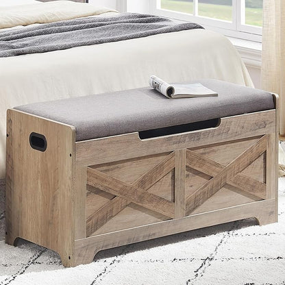 GarveeHome 39.4 in Storage Chest, Wooden Storage Bench with Safety Hinges, Easy Assembly, Large Shoe Bench for Entryway, Living Room, Bedroom