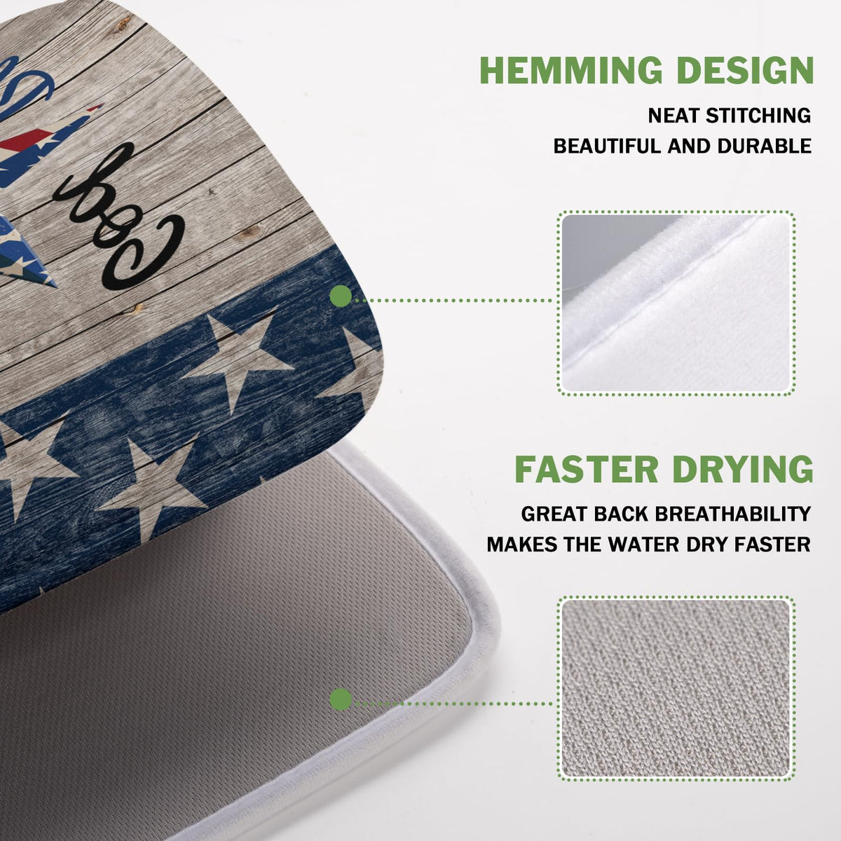 4th of July Dish Drying Mat 16x18 Inch Patriotic God Bless America Memorial Kitchen Mats Independence Day Absorbent Dishes Pad for Kitchen Counter USA Star Drying Mat Home Decor for Countertop
