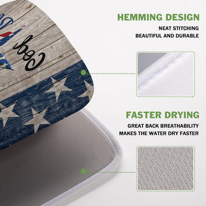 4th of July Dish Drying Mat 16x18 Inch Patriotic God Bless America Memorial Kitchen Mats Independence Day Absorbent Dishes Pad for Kitchen Counter USA Star Drying Mat Home Decor for Countertop