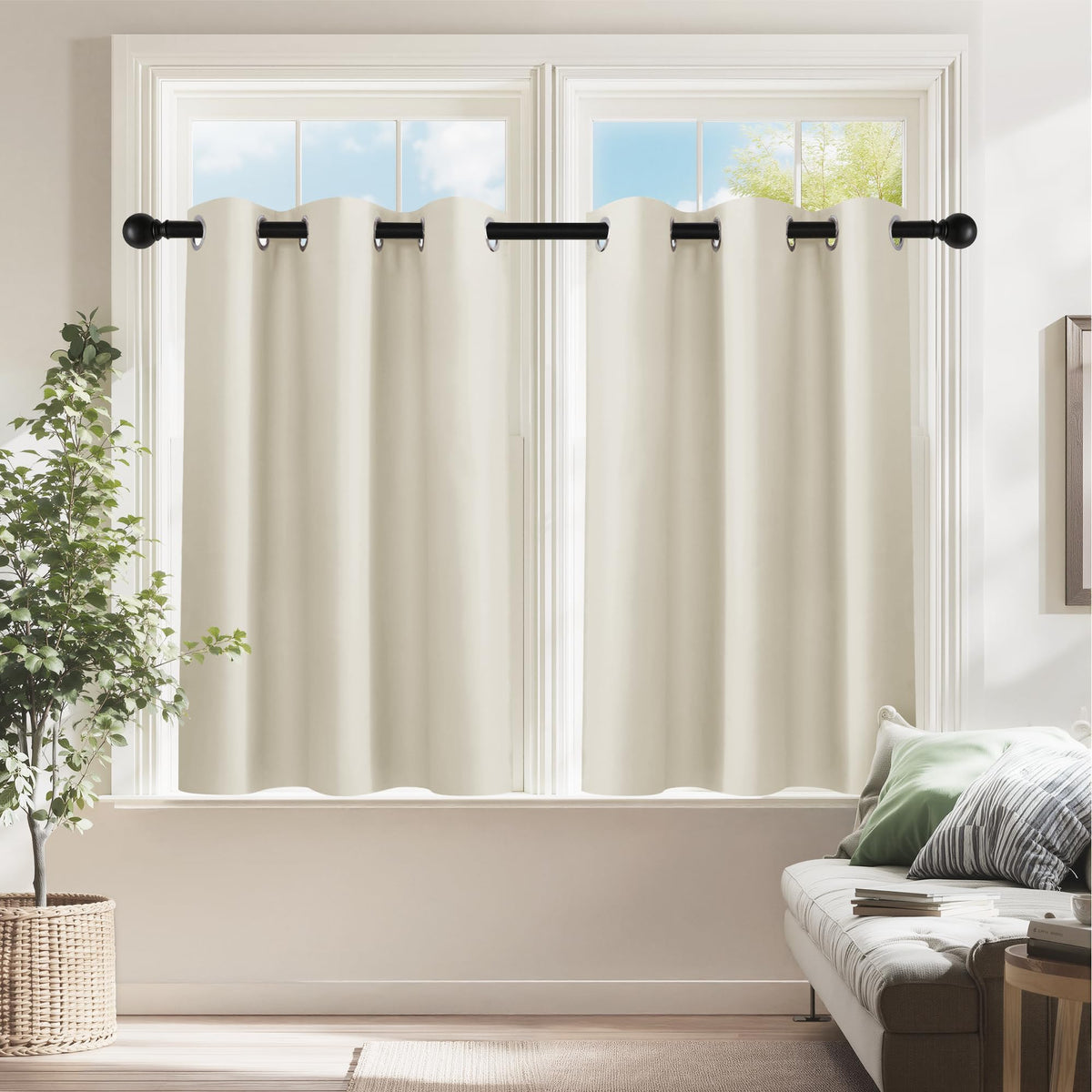 Beige Short Blackout Curtains 36 inch Length for Kitchen (2 Count)