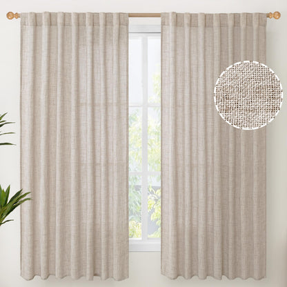 Natural Linen Curtains 60x63 Inch Length for Living Room 2 Panels (2 Count)