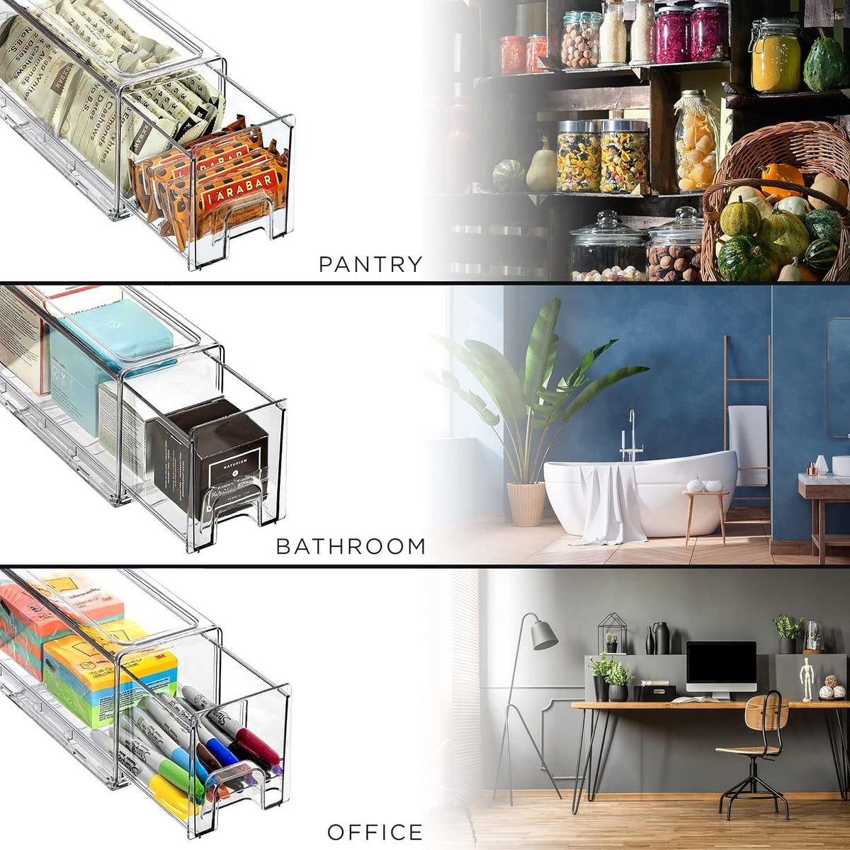 Small Wide Clear Storage Drawers (4 Count)