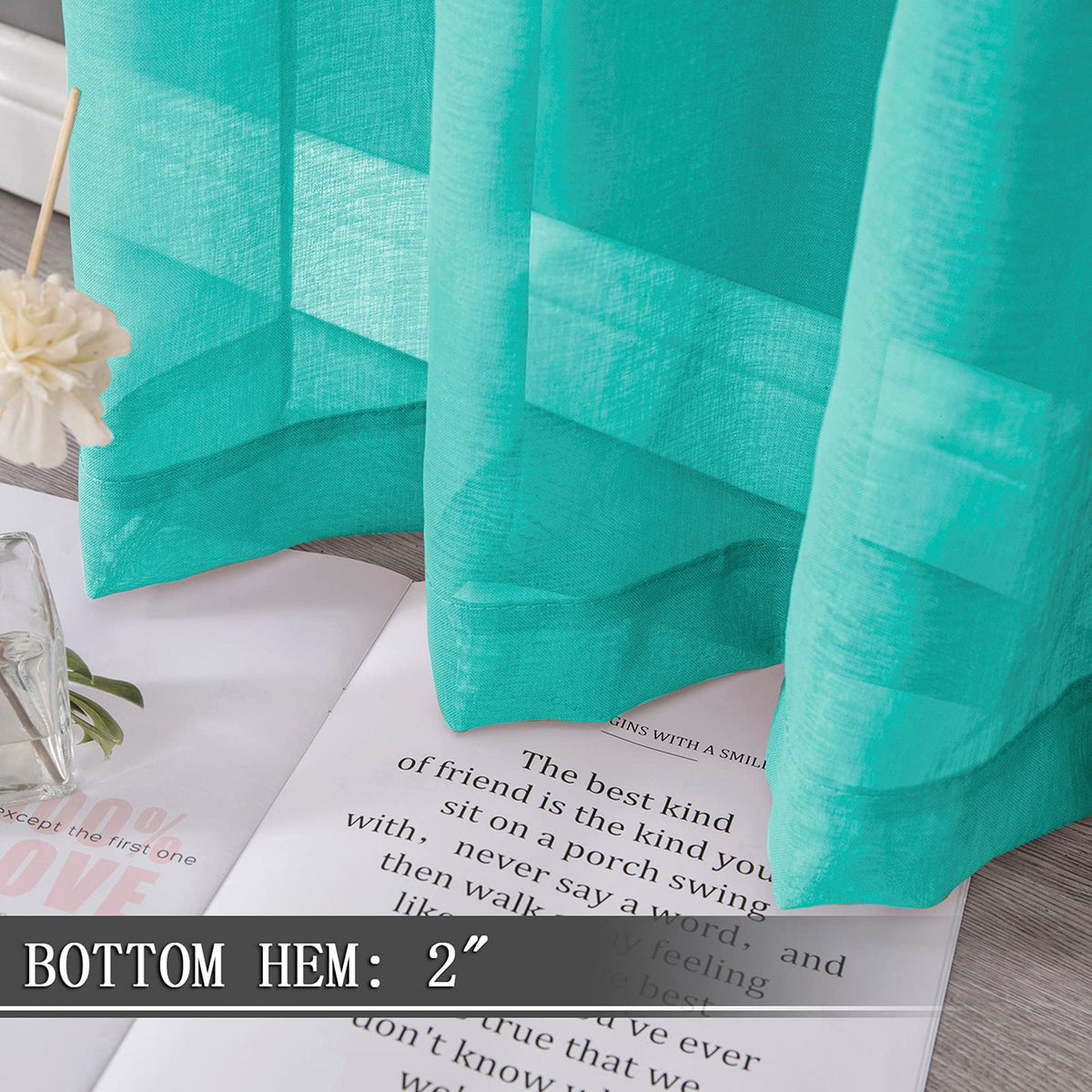 Short Sheer Curtains Linen Textured Living Room Curtain Sheers Light Filtering Rod Pocket Voile Curtains for Bedroom