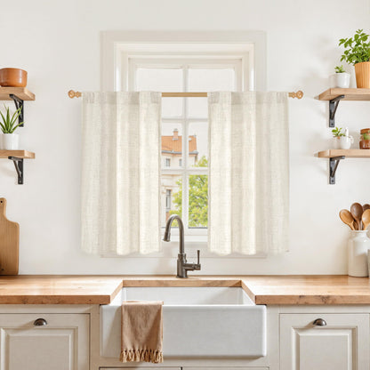 Small Linen Kitchen Curtains 36 Inch Length Window Over Sink (2 Count)