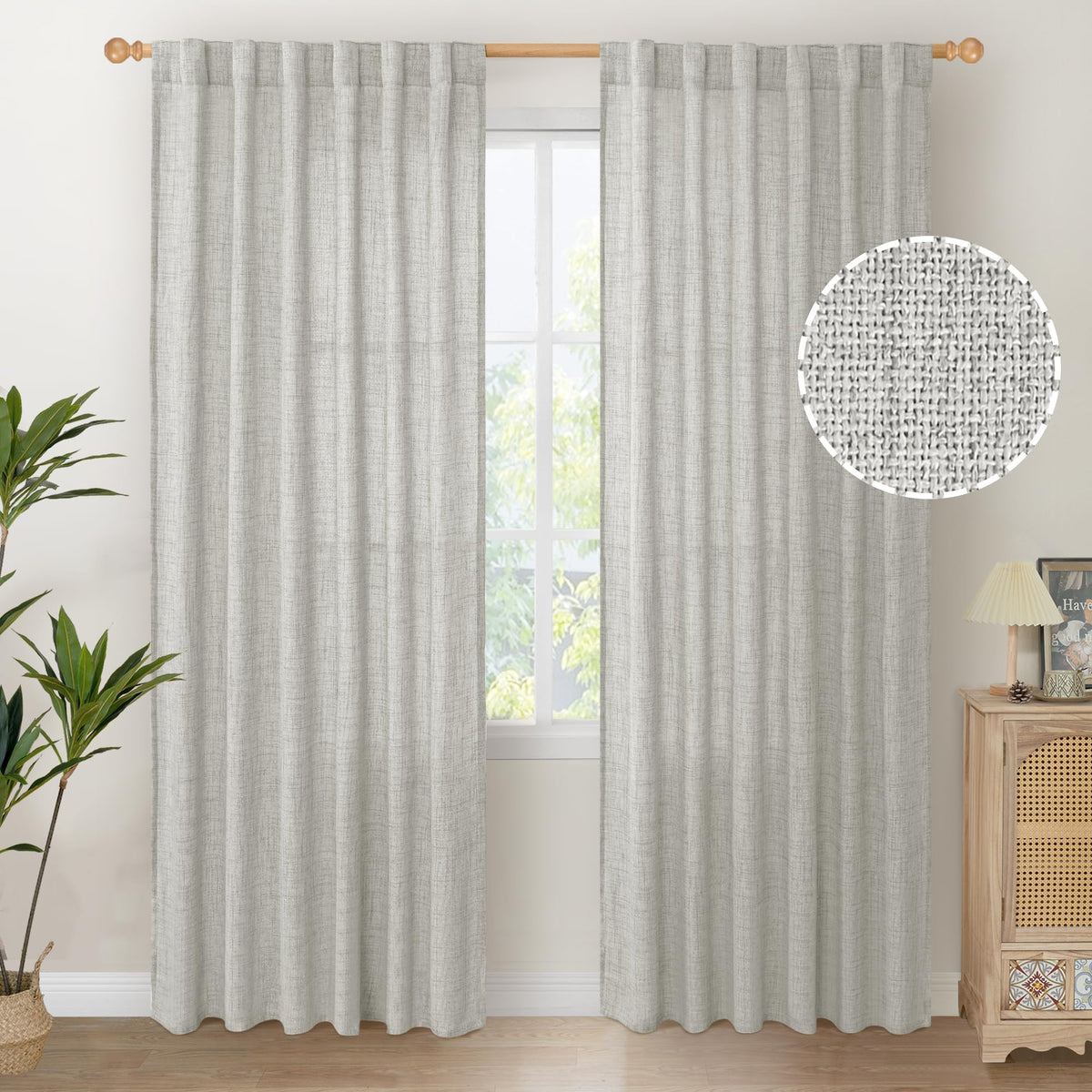Light Grey Linen Semi Sheer Curtains 84 Inch Length 2 Panels (2 Count)