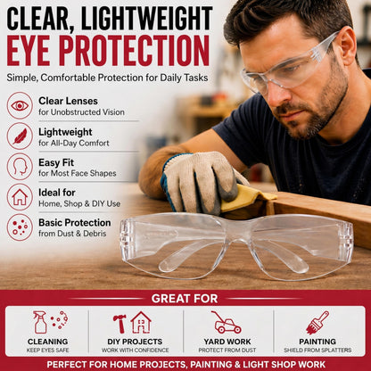 Clear Lens Pink Temple Safety Glasses Bulk 6 Pack (6 Count)