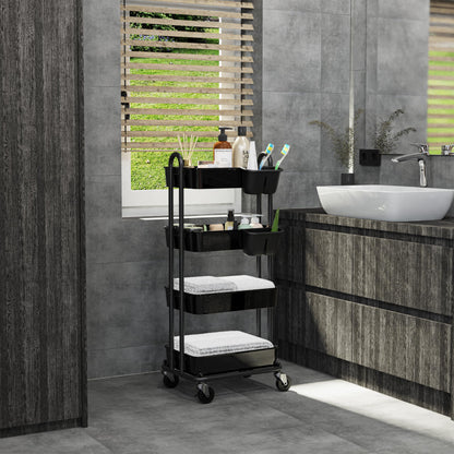 4 Tier Rolling Utility Cart with Hanging Bucket