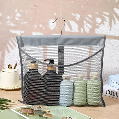 Mesh Shower Caddy Portable Shower Bag with Rotatable Hanger Quick Dry Hanging Toiletry Organizer Mesh Bath Toy Holder for Travel Gym Bathroom Dorm Essentials (Gray)