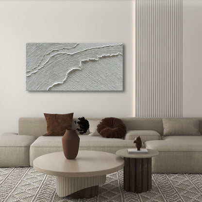 Art A thickly Textured White Abstract Oil Painting Depicting a Beach Wave Landscape. Artwork Suitable for Decorating The Interior Wall as a Decorative Piece 24x48 inches