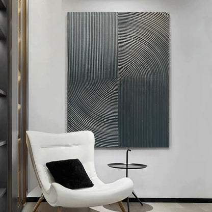Hand Painted Abstract Modern Oil Painting 40x28 Inch Black Texture Contemporary Wall Art Minimalist Frame Artwork for Wall Decoration