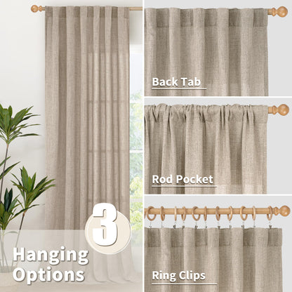 Linen Semi Sheer Curtains 95 Inches Long 2 Panels for Living Room (2 Count)