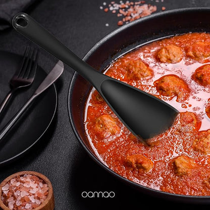 oannao Silicone Kitchen Utensils Set, 600°F Heat Resistant Silicone Cooking Utensils, Spatula, Spoon, Whisk, Tongs, Kitchen Gadgets Sets for Nonstick Cookware, Dishwasher Safe BPA Free (Black)