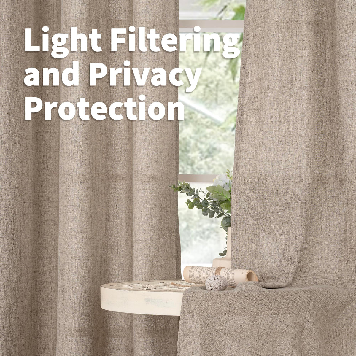 Linen Semi Sheer Curtains 95 Inches Long 2 Panels for Living Room (2 Count)