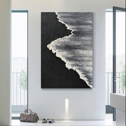 Art Hand Painted 3D Ocean Landscape Oil Painting Black and White Abstract Canvas Art Mural Family Wall Decoration Art 45x30 inches