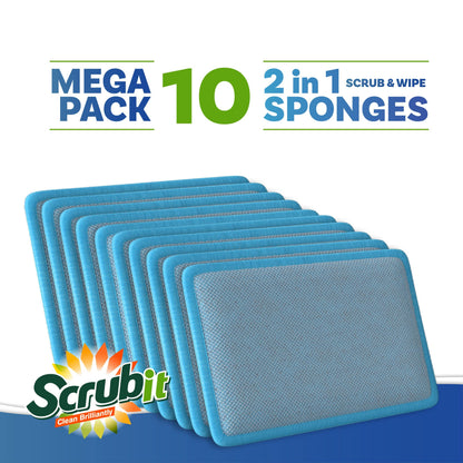 Scrub and Wipe Cleaning Sponges [10 Pack] (10 Count)