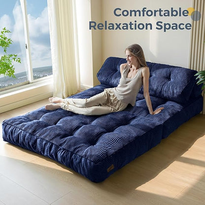 MAXYOYO Folding Sofa Bed, Convertible Chair with Pillow Foldable Couch with Back Support, Portable Fold Out Chair Bed Comfy Floor Sofa Lounge for Living Room Bedroom, Navy Double