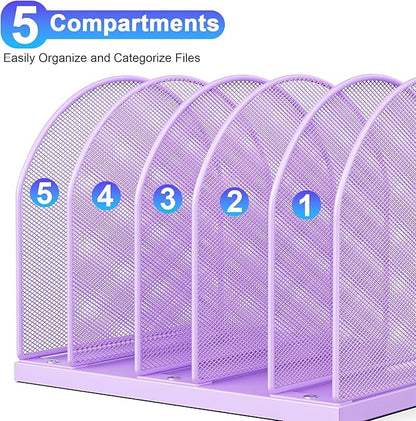 gianotter Desktop File Organizer, Desk Organizer with 5 Compartments, Paper Organizer for Desk, Workspace Organizers for Office Supplies (Purple, Upright Style)