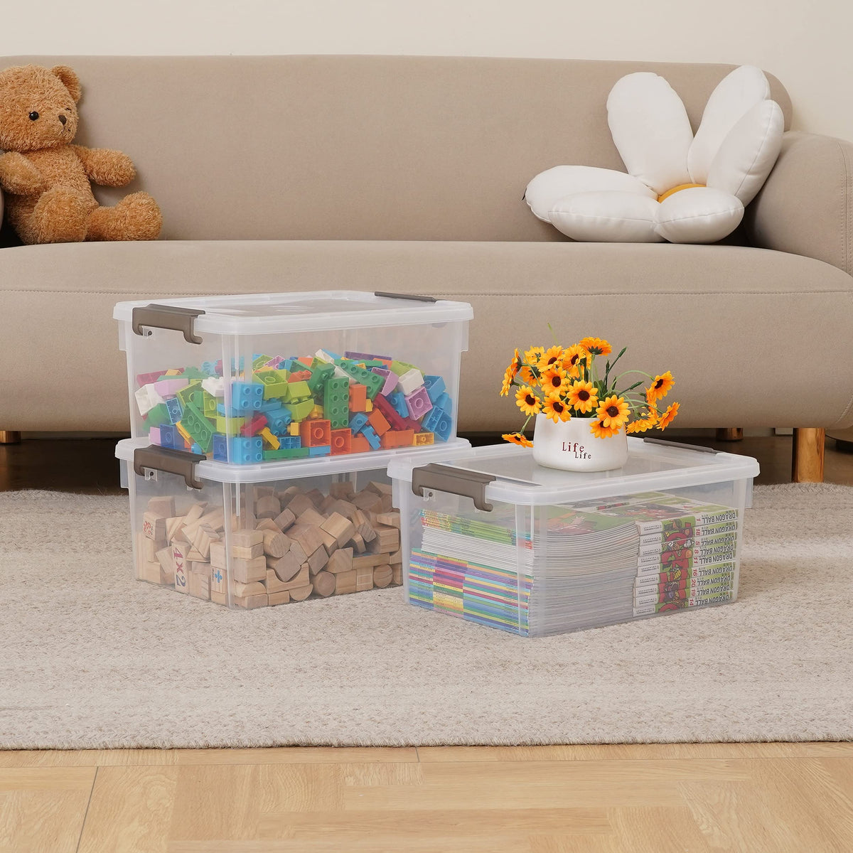 17 QT Plastic Storage Bins with Latching Lids Stackable Storage Containers for Organizing Large Clear Storage Box for Garage (8 Count)
