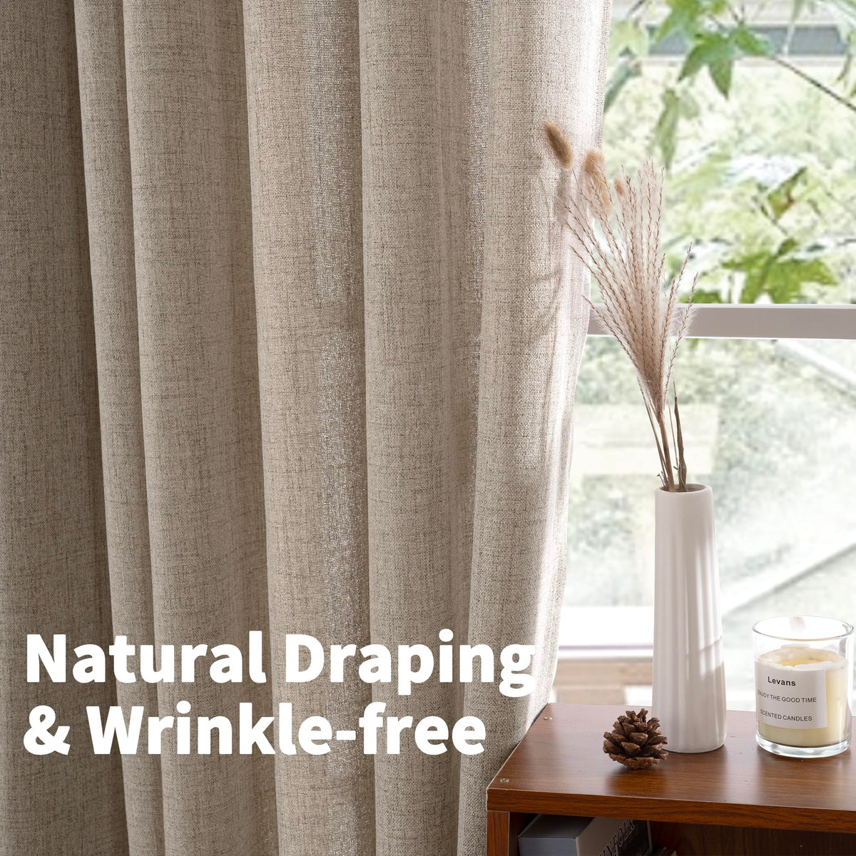 Linen Semi Sheer Curtains 95 Inches Long 2 Panels for Living Room (2 Count)