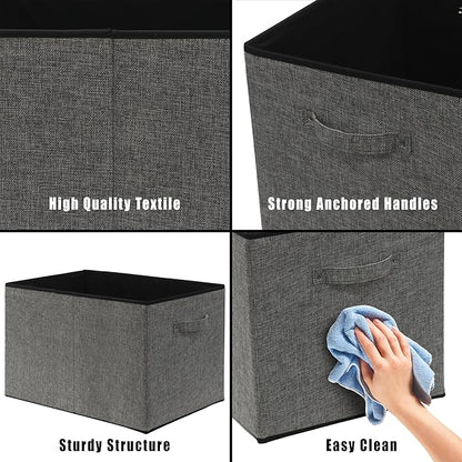 Simple Houseware 15 x 13 Inch Collapsible Fabric Storage Bin with Handles, 2 Pack, Dark Gray