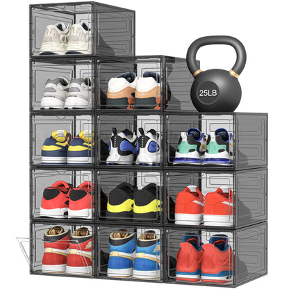 Upgraded Hard Shoe Storage Box 12 Pack XL Clear Shoe Organizer (12 Count)