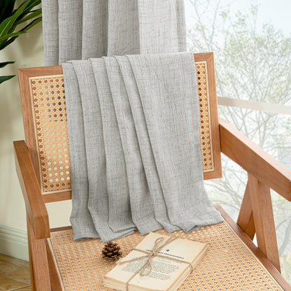 Light Grey Linen Semi Sheer Curtains 52x63 Inch Length for Living Room (2 Count)