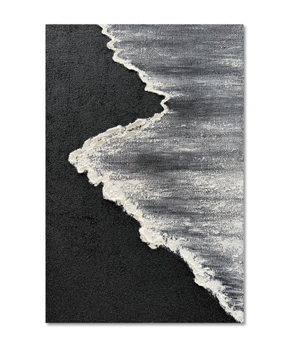 Art Hand Painted 3D Ocean Landscape Oil Painting Black and White Abstract Canvas Art Mural Family Wall Decoration Art 45x30 inches