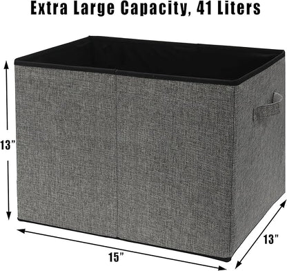 Simple Houseware 15 x 13 Inch Collapsible Fabric Storage Bin with Handles, 2 Pack, Dark Gray