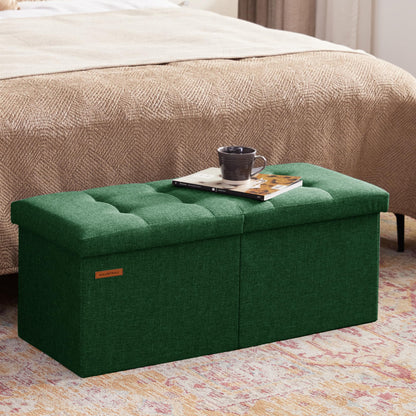 Ottoman with Storage Bench Folding Foot Rest Stool Linen Green