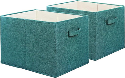 Simple Houseware 15 x 13 Inch Collapsible Fabric Storage Bin with Handles, 2 Pack, Turquoise